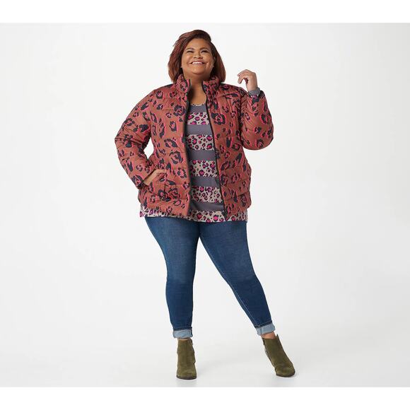 LOGO by Lori Goldstein Reversible Printed Puffer Jacket XS Multicolor - Picture 1 of 7